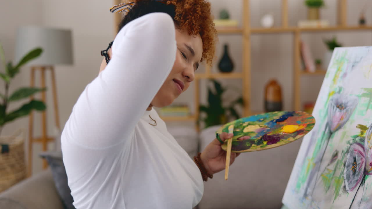 예술, 목 통증과 스트레스로 여성 그림