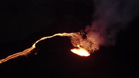 counter clockwise high angle drone shot of the litli hrutur volcano in iceland during the night