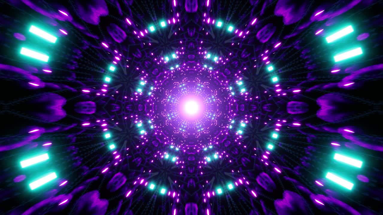 Tunnel di luce con fiore geometrico scintillante