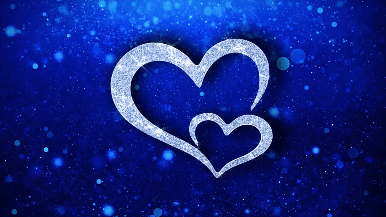 Two Silver Glittering Hearts on a Blue Background