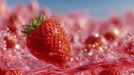 fresh strawberry splashing into pink liquid