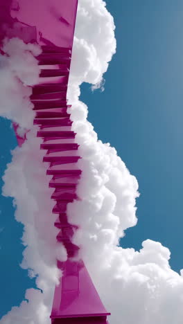 pink staircase ascending through clouds