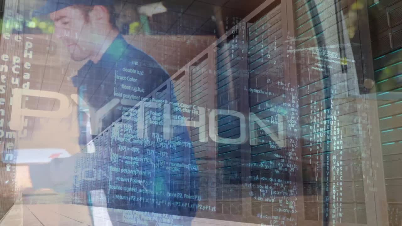 Animation of digital interface over caucasian warehouse worker