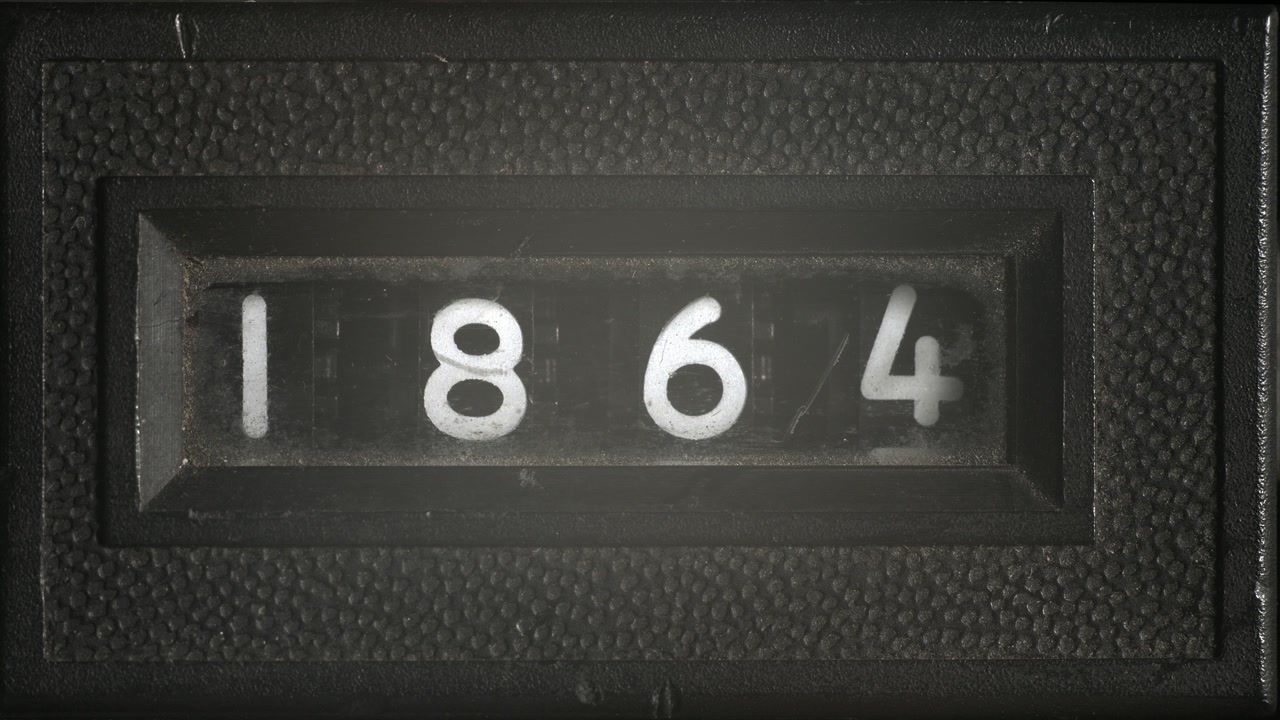 Vintage counter scrolls back and forth between 1861 and 1864, retro numeric display symbolizing time passage, countdown, and mid-19th century history. United States Civil War era.