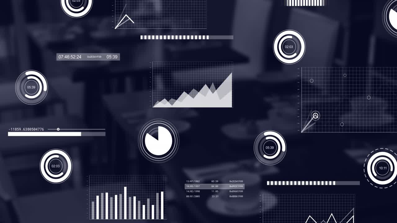 Animation of interface with statistical data processing against empty office