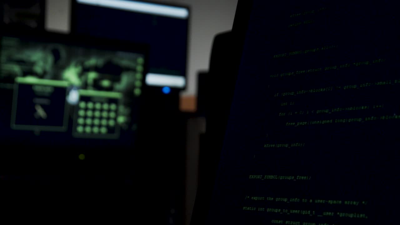 Close up computer code scrolls up screen