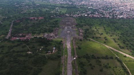 pyramid of the moon and avenue of the dead in a drone shot, teotihuacan, mexico