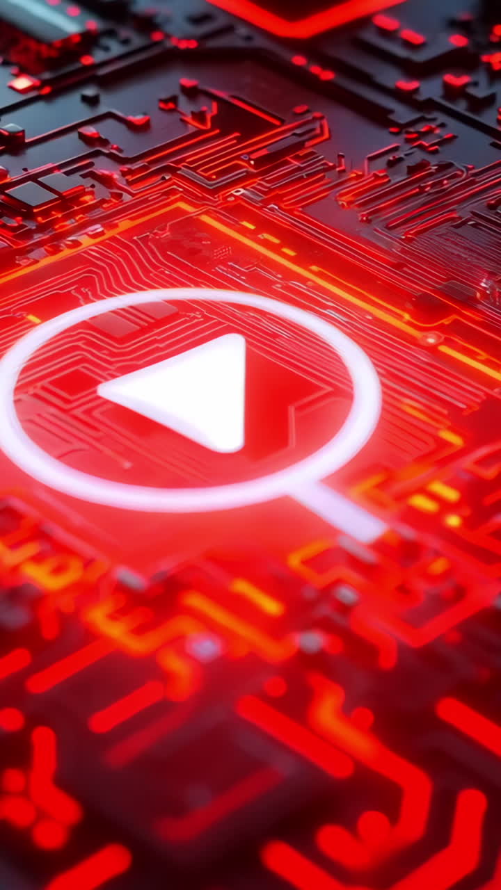 A close up of a phone with a red square on it. The phone is surrounded by a black background with red lights. Concept of technology and modernity, with the phone being the focal point of the image