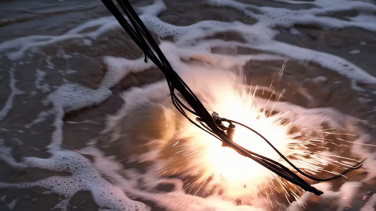 Flooded Neighborhood with Damaged Power Lines