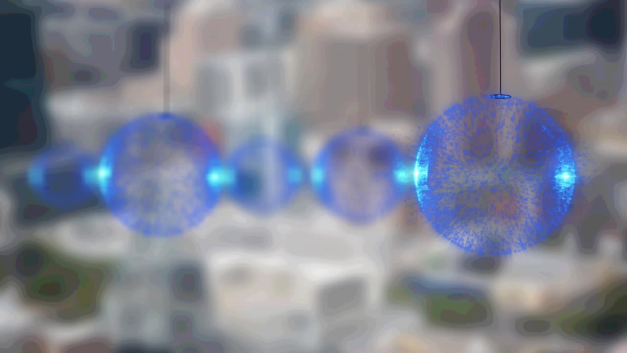 야간 도시 풍경의 공중 전망에 맞춰 여러 개의 파란색 장식품