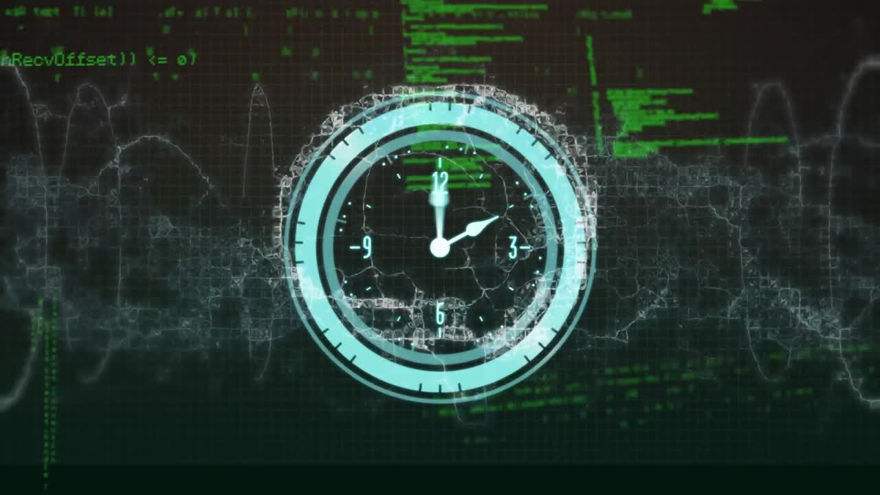 Animation of clock moving over brain and data processing