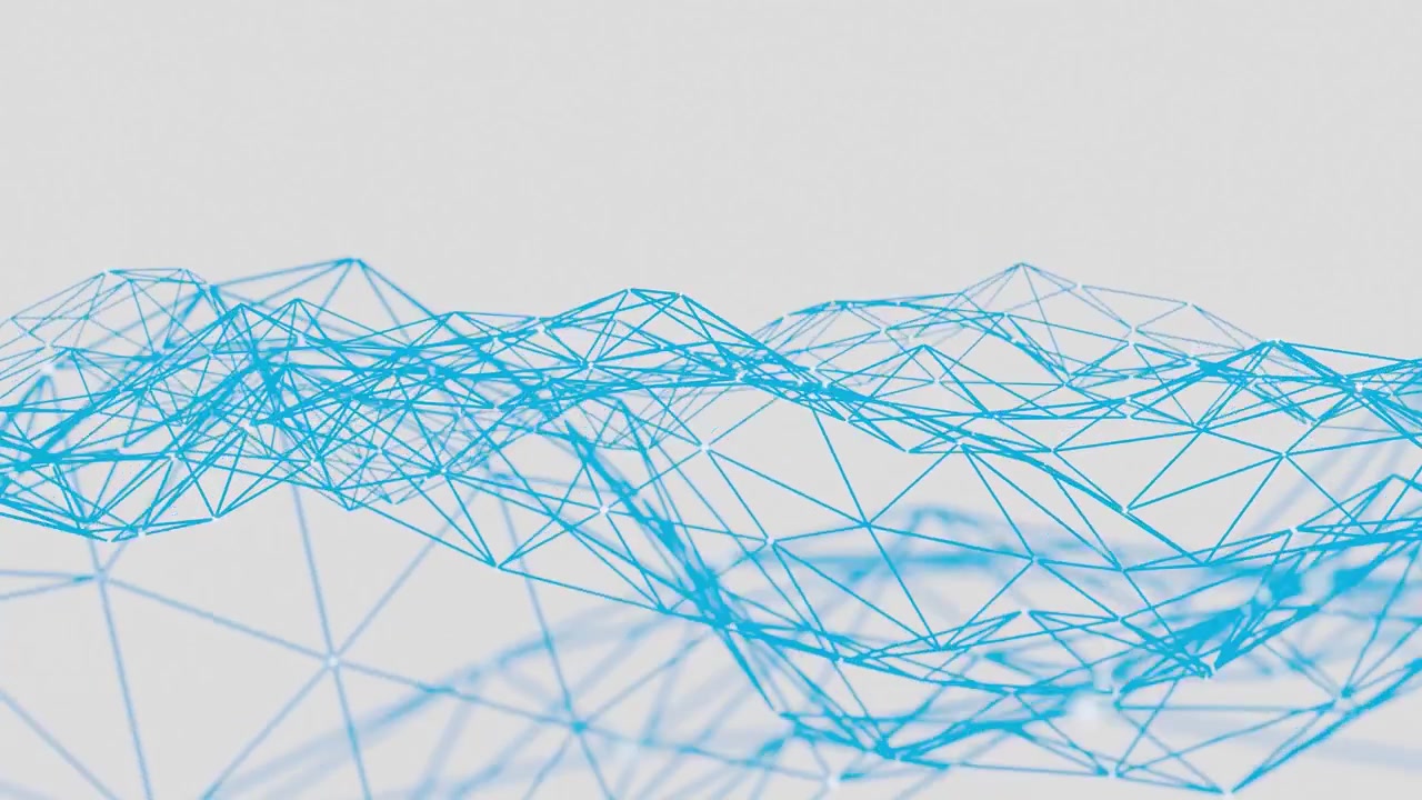 Abstract blue wireframe geometric wave structure on a white background. Digital 3D polygonal network visualization. Technology and science concept for design and print