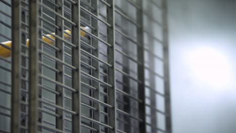close-up of a metal grid in an industrial setting