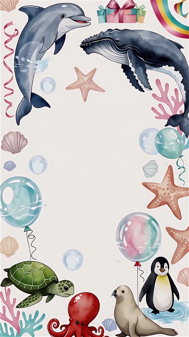 Cute Watercolor Animals Birthday Party Background 4K