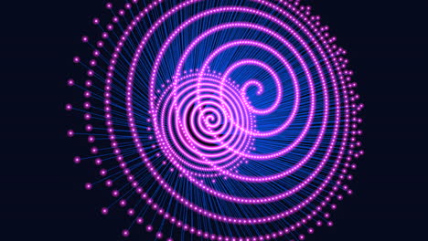 Futuristische-Spiralkugel-Mit-Neon-LED-Glitzern-Und-Linien-In-Schwarzer-Galaxie