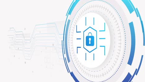 animation of network of connections and padlock on white background