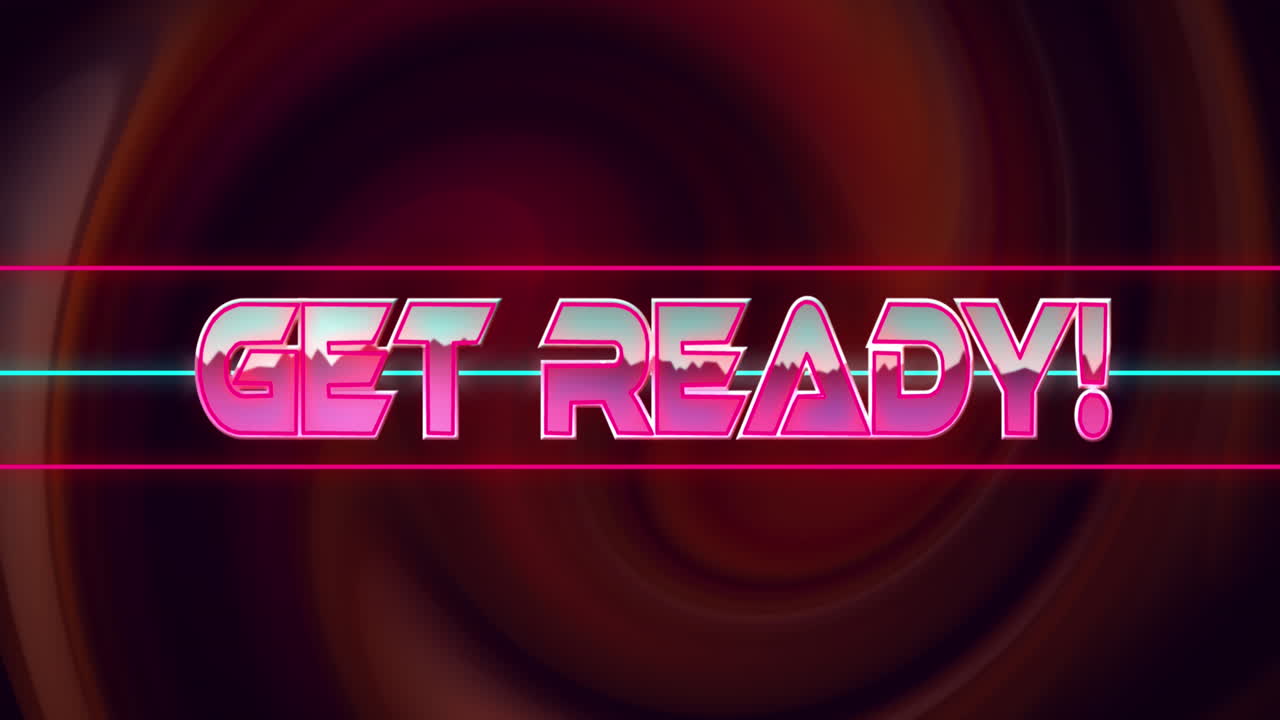 Animation of glitch effect over get ready text banner against red digital wave on black background