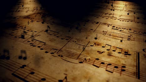 atmospheric music background with notes on old brown paper