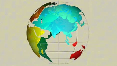 Animation-of-globe-rotating-on-beige-background