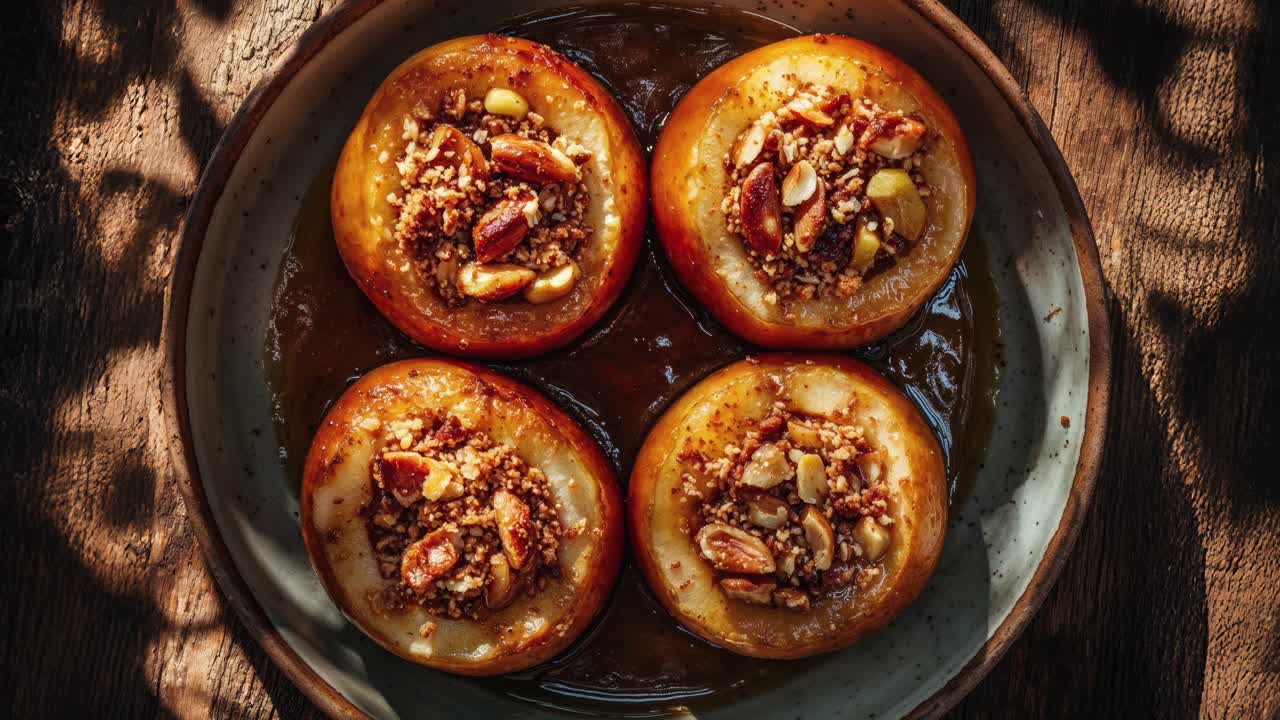manzanas al horno con salsa de caramelo y nueces
