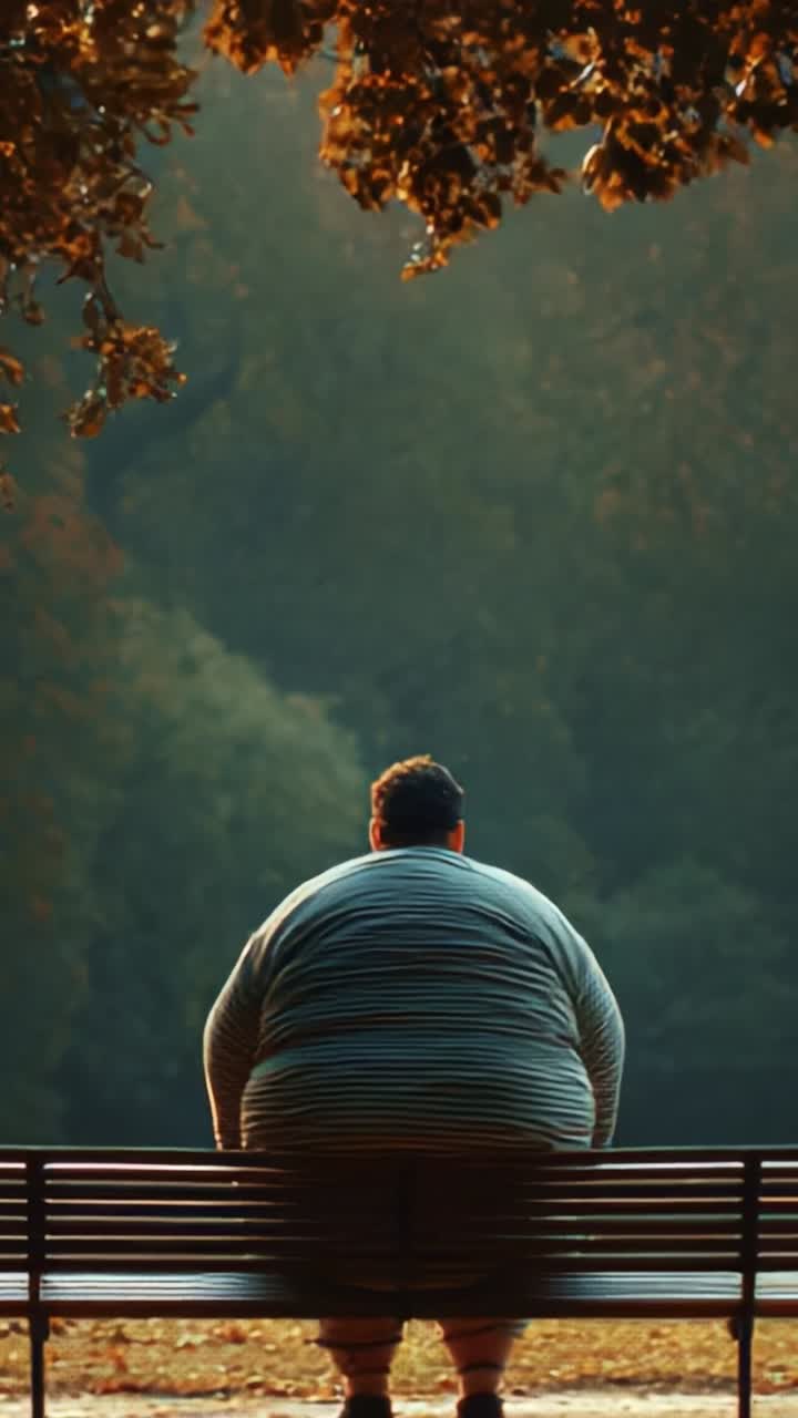 A peaceful moment of reflection in nature; a person seated on a bench, surrounded by autumn foliage, enjoying the tranquility of the golden-lit landscape