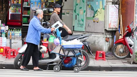 vendor selling goods, interacting with customers