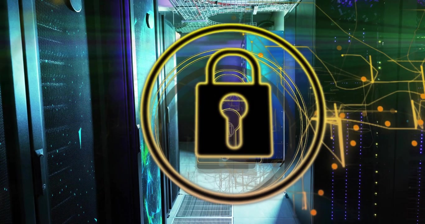 Viewing server causing lock fading pulsing rings forming nodes bolstering data security