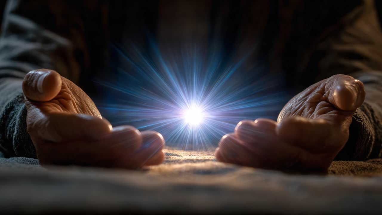 A Moment of Connection: Illuminated Hands Embrace a Radiant Light, Symbolizing Hope, Healing, and Transformation Within a Powerful Spiritual Experience