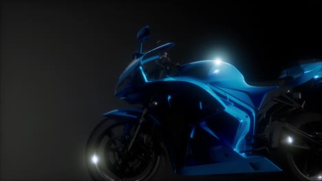 Moto-Sport-Bike-En-Estudio-Oscuro-Con-Luces-Brillantes