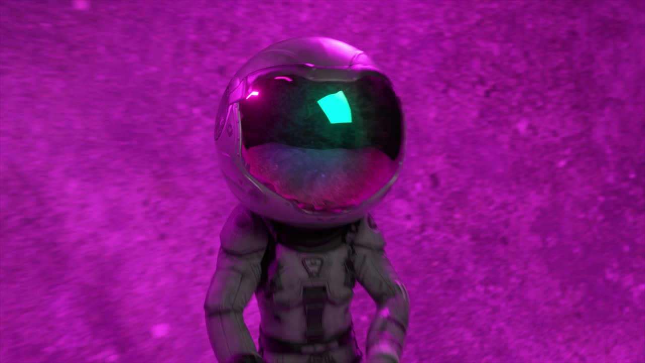 Animert astronaut i en futuristisk romsetting