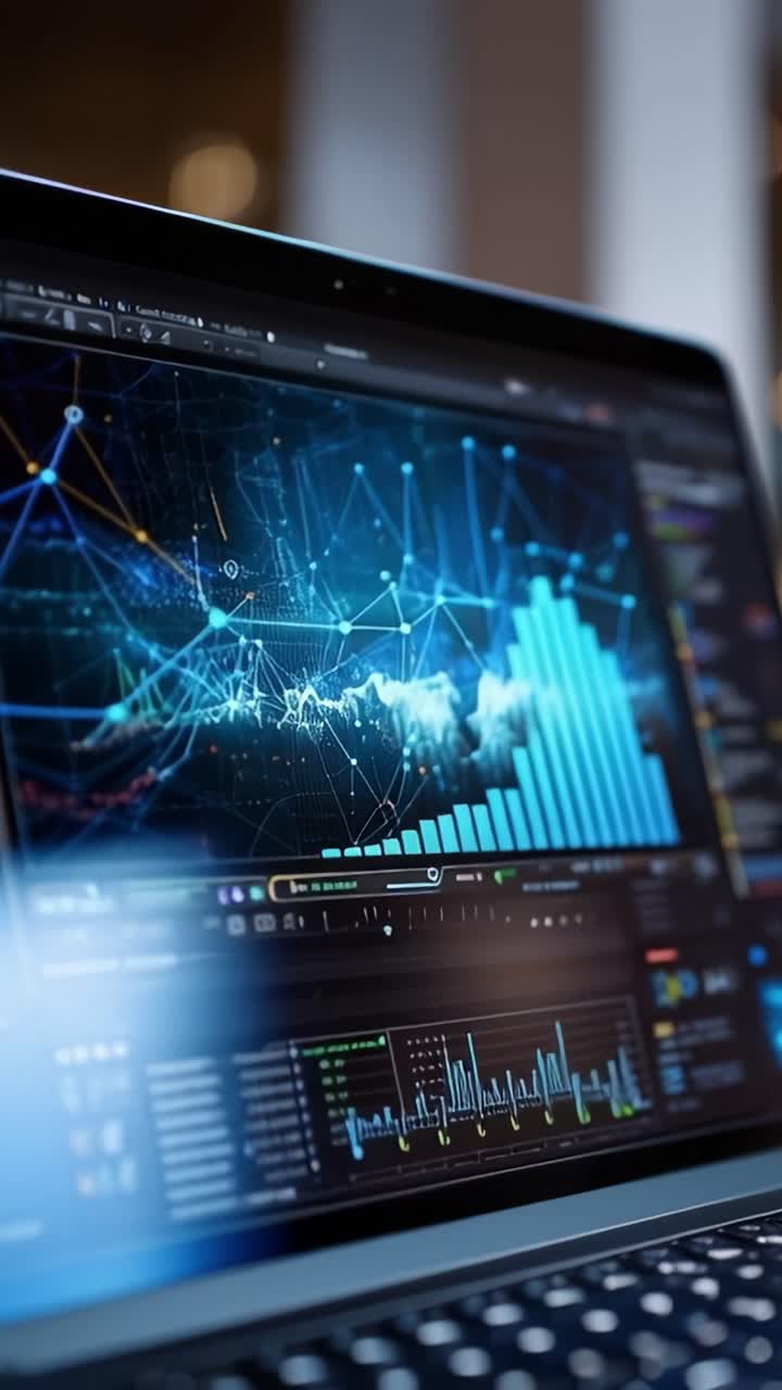 Dynamic Analysis of Data Visualizations Displayed on a Laptop and Monitor, Showcasing Interactive Graphs and Charts for Insightful Decision Making