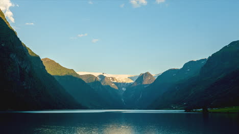 beautiful calm mountains and lake of norway - time lapse