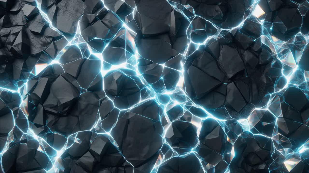 Glowing Blue Energy Lines on Dark Cracked Rock Texture