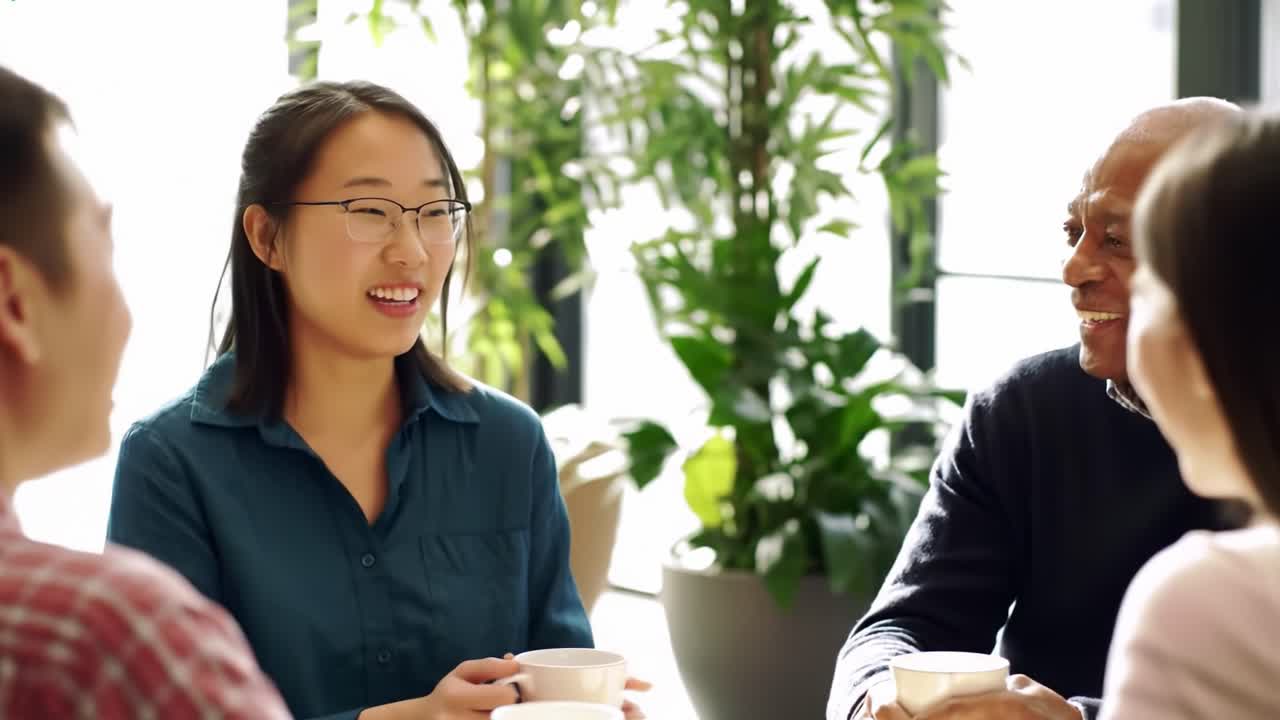 A Joyful Conversation Among Friends: Engaging Moments at a Cozy Gathering with Laughter and Connection Over Warm Beverages