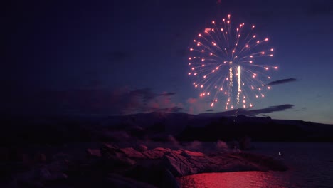 amazing fireworks at glacier lagoon, jokulsarlon in iceland