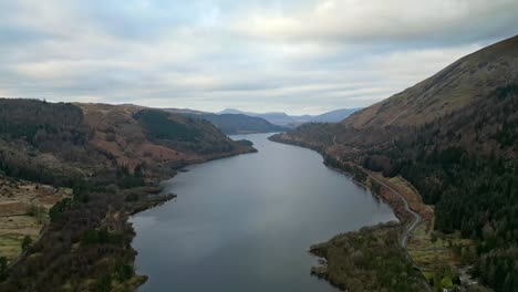 Cinematic-aerial-footage-of-Thirlmere-lake,-reservoir-in-the-Borough-of-Allerdale-in-Cumbria