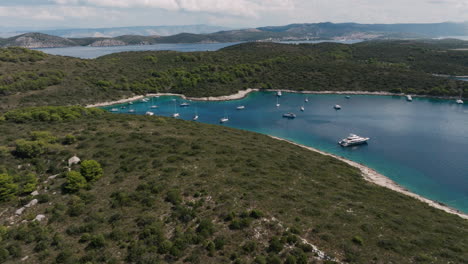 aerial view of a croatian island bay with boats