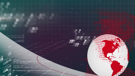 animation of spinning globe and data processing against green background with copy space