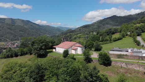 drone panoramic landscape of asturias european mediterranean mountains, green peaceful environment and skyline