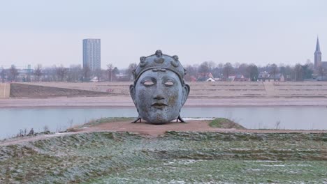 Dolly-drone-shot-towards-of-the-roman-helmet-mask-Nijmegen