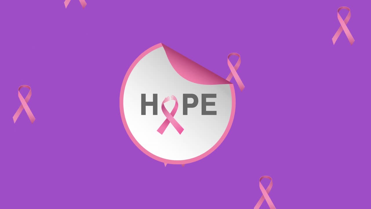 보라색 배경에 분홍색 의식 리본과 희망 텍스트의 애니메이션