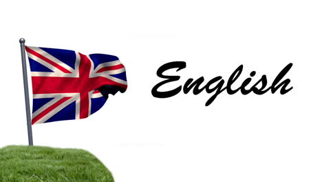 animation of english text over flag of uk