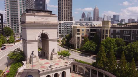 drone shot of the millennium gate park at atlantic station in atlanta, georgia