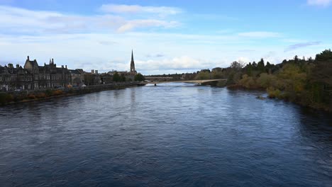 beautiful autumn scene of perth and river tay on a sunny day- static shot