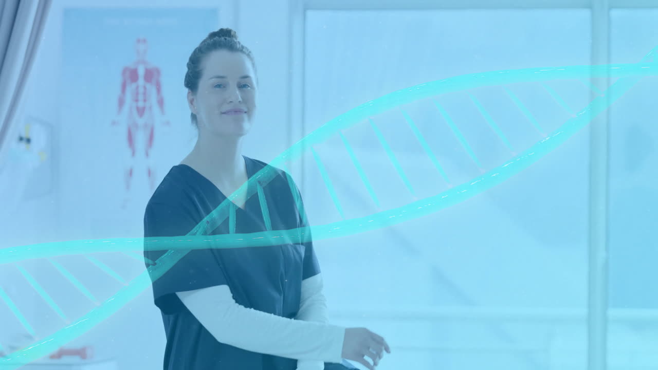 병원에서 여성 백인 의사에 대한 dna 스트랜드의 애니메이션