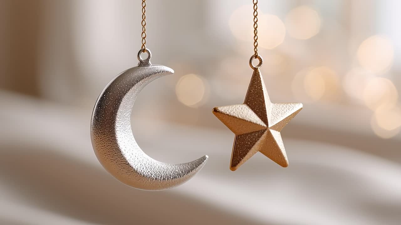 Ornamenti decorativi a forma di luna argentata e stella dorata oscillanti