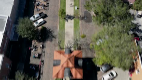 aerial view of a town square and surrounding streets