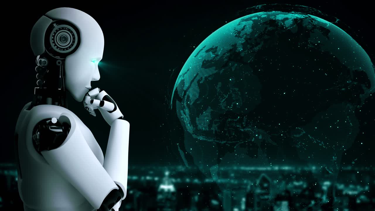 un robot humanoide utiliza la tecnología de computación en la nube para almacenar datos en un servidor en línea