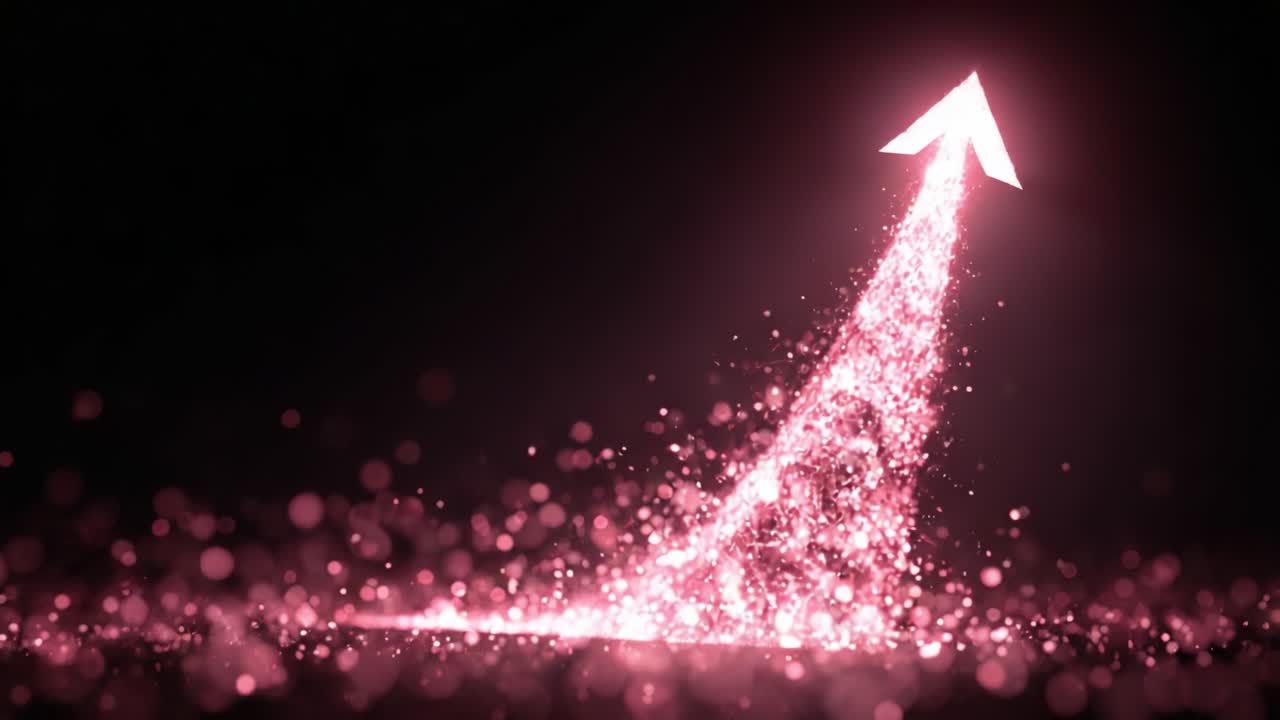 A Dynamic Display of a Pink Sparkling Arrow Ascending with Radiant Glitter Against a Dark Background, Symbolizing Growth and Progress