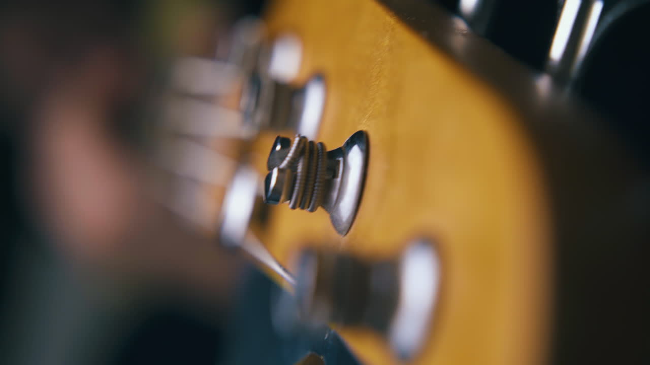 blurry funk artist plays bass guitar with silver tuning keys